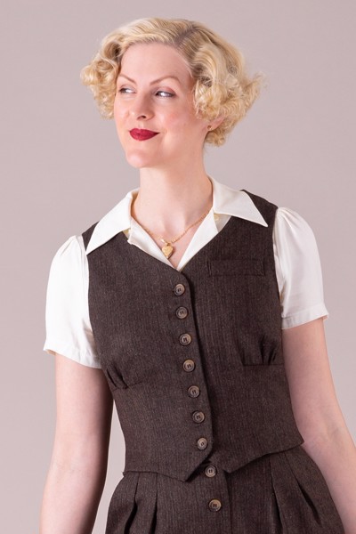 Emmy Design The Gentlewoman waistcoat brown pinstripe tweed