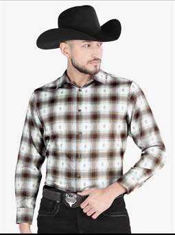 El General Men’s Suede Embroidered Snap Button Western Shirt - Brown