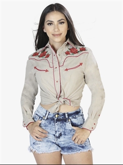El General - Womens Beige Long Sleeve Western Shirt