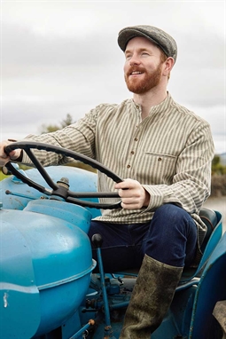 Men's Flannel Grandfather Shirt - Beige Green Maroon Stripe - Lee Valley