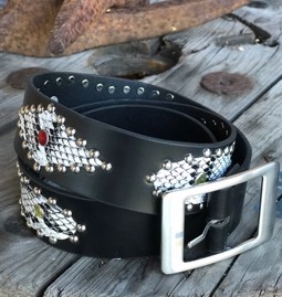 Western Rockabilly studded leather belt - Black Snake