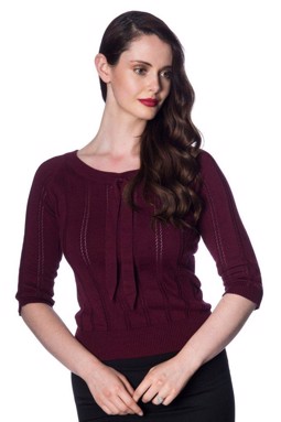 Banned  - Belle Bow Pointelle Top - Augergine