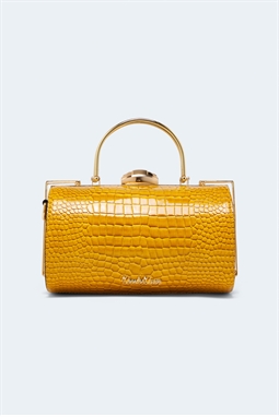 Faux Crocodile Clutch Bag - Mustard
