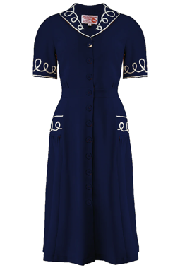 Rock n Romance The "Loopy-Lou" Shirtwaister Dress in Navy with Contrast RicRac, True 1950s Vintage Style