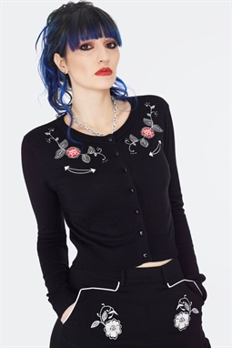 Western Flowers Embroidery Cardigan - Black - Jawbreaker