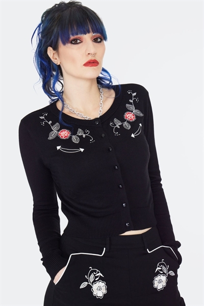 Western Flowers Embroidery Cardigan - Black - Jawbreaker