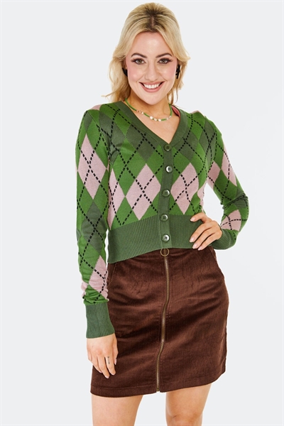 Voodoo Vixen - Argyle V Neck Cardigan