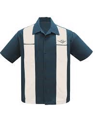 Steady - Classic Cruising Bowling Shirt in Teal/Cream