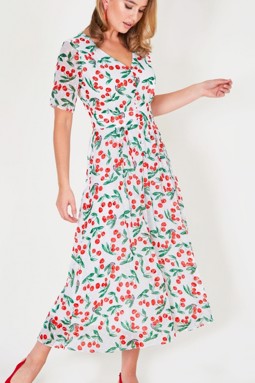 Leona Cherry print Tea Dress
