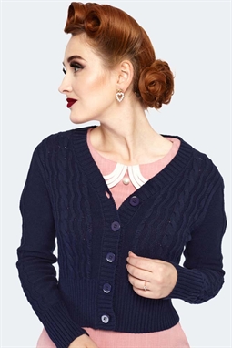 Mabel Cropped Cardigan in Navy - Voodoo Vixen