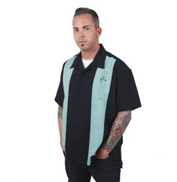 Steady - The Shake Down Bowling Shirt in Black/Mint