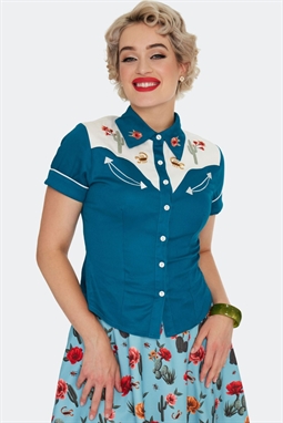 Cactus Floral Western Blouse - Voodoo Vixen