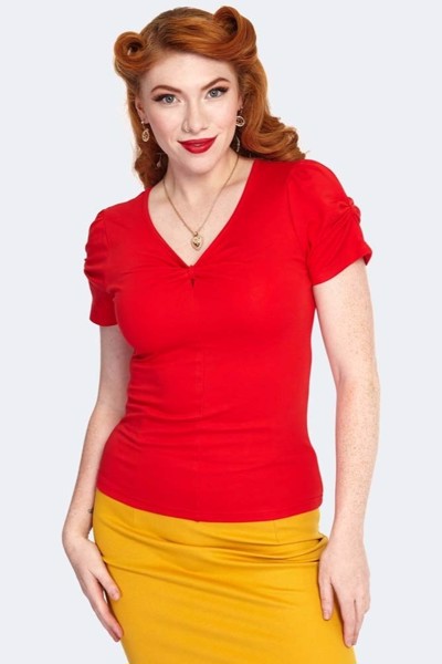 V Neck Ruched top - Red